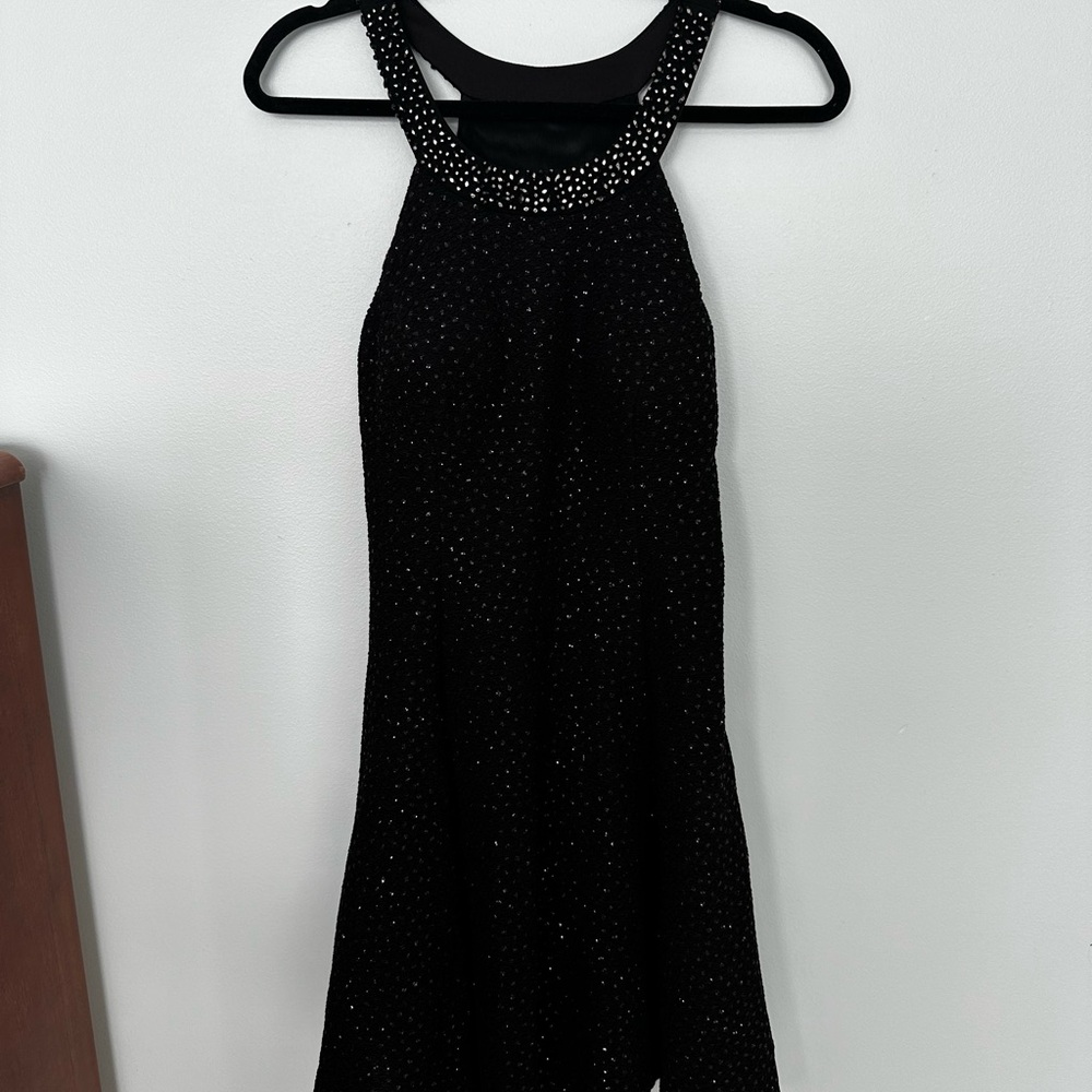 Festive Favorite New Years Holiday Dress Betsy & Adam Black Sparkle Halter Dress